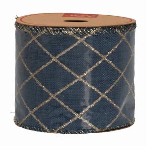 Cinta Navideña Azul Con Brillo Dorado JOY Unidad