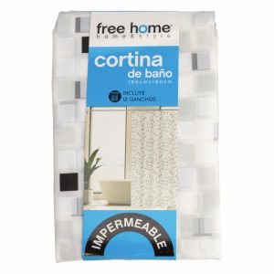Cortina De Baño Cuadros Gris Negro Blanco FREE HOME 180X180 CM