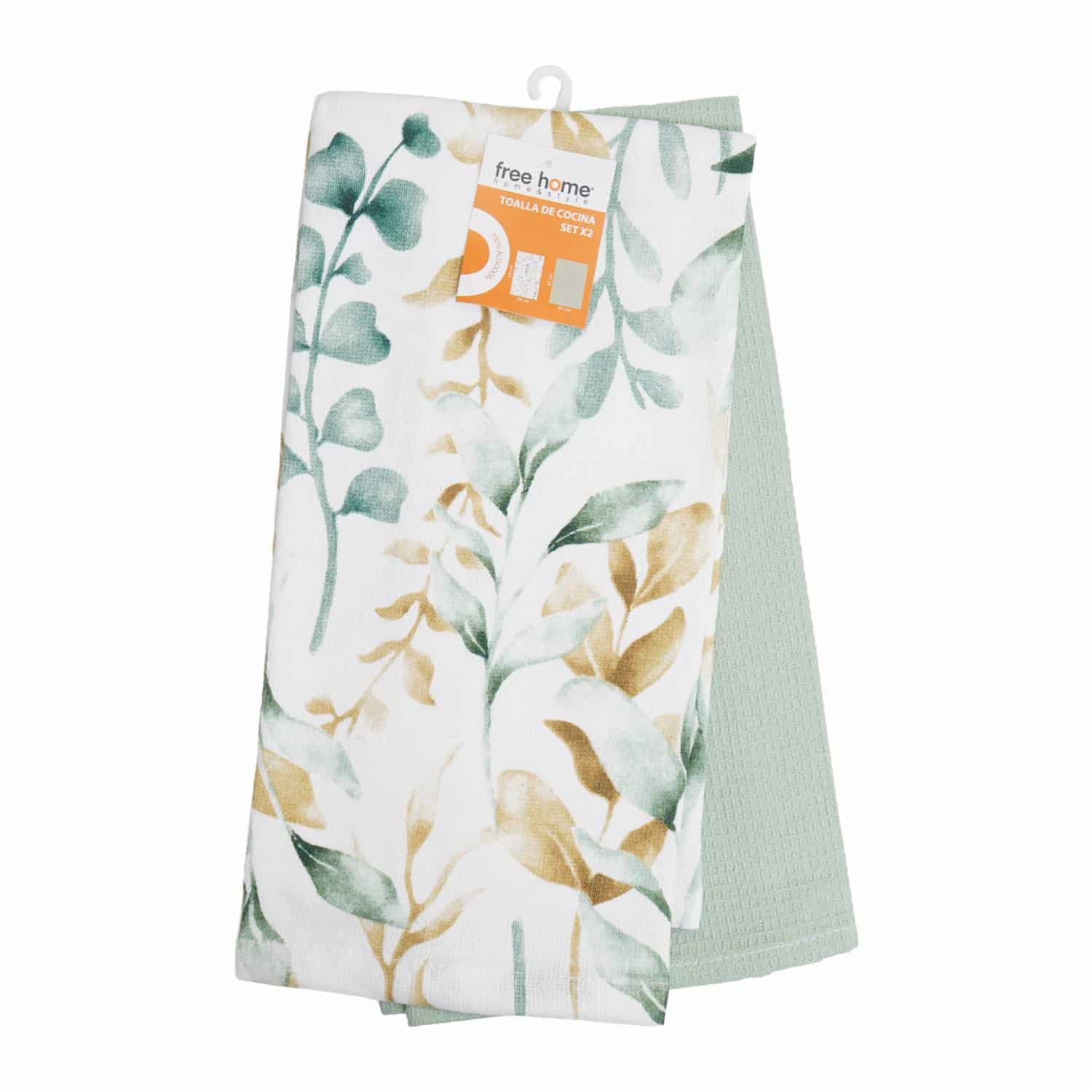 Set Toallas De Cocina Aqua Flores Azul FREE HOME 2 Piezas