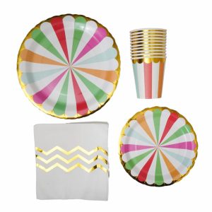 Set De Platos Vaso  Servilleta Colores UNIFELICIDAD X 10 Uds