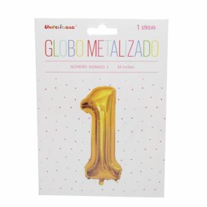 Globo Metalizado Dorado Nro. 1 UNIFELICIDAD 16″