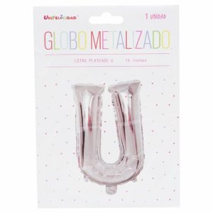 Globo Metalizado Plateado U UNIFELICIDAD 16″