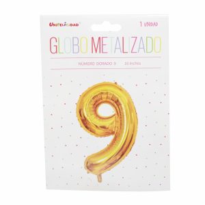 Globo Metalizado Dorado Nro. 9 UNIFELICIDAD 16″