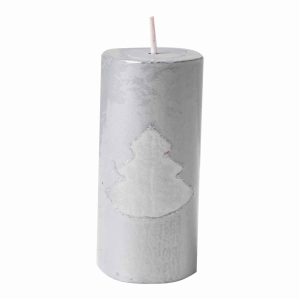 Vela Árbol De Navidad Pilar Metalizada Plateado MONICANDLES 10 X 4,5 Cm