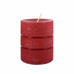 Vela Pilar Redonda Roja Anillo Escarcha LAVEL 7 X 10 Cm