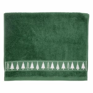 Toalla De Manos Navideña Verde Con Arbolitos RENATTA 80X50 Cm
