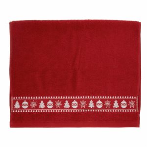 Toalla De Manos Navideña Rojo Árboles RENATTA 80X50 Cm