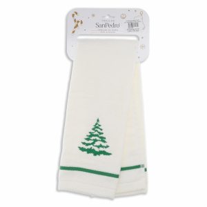 Toalla De Tocador Navideña Blanco Brillante Árbol Verde RENATTA 70X40 Cm