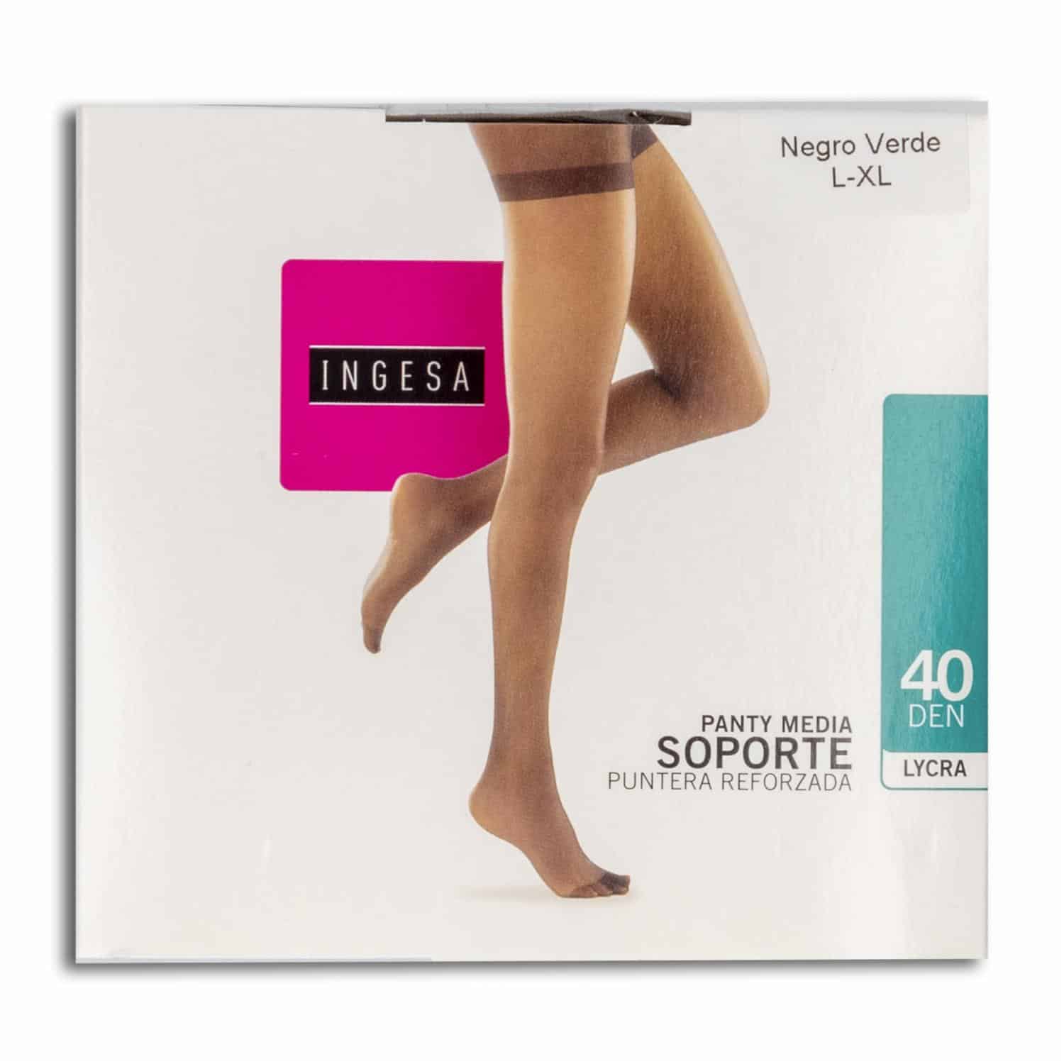Panty Media Lycra Soporte Negro Verde 40 Den INGESA L-XL