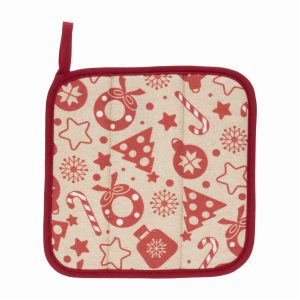 Coge Ollas Navidad Habano Con Rojo HECHO AQUÍ 20 X 20 Cm