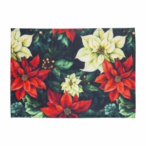 Individual Navideño Textil Ponsetias Rojo Con Blanco KIKEMAR 45 X 32 Cm