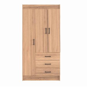 Armario Neo 3 Puertas Con 3 Cajones Inferiores Color Nuez MUEBLE FÁCIL MDP