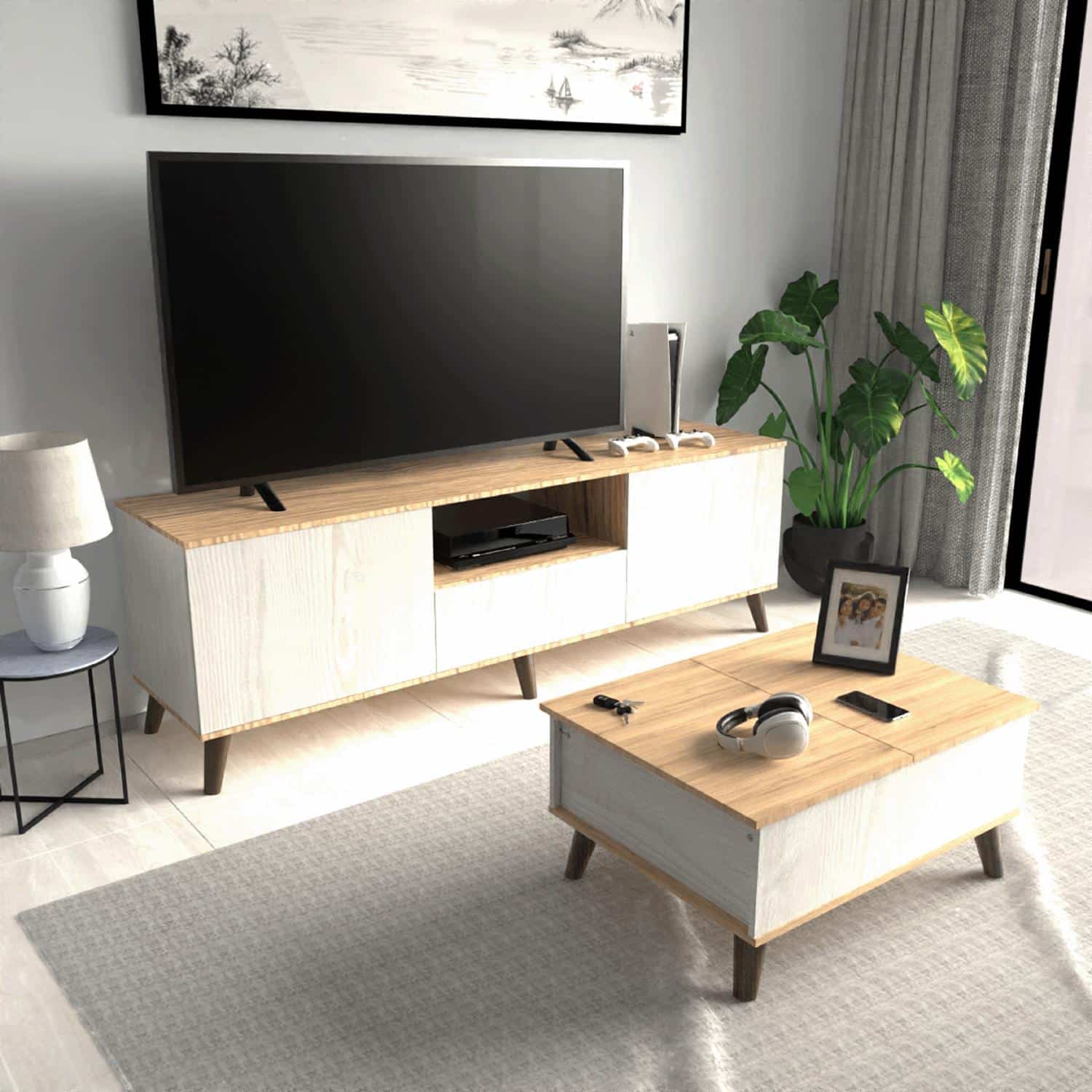 Mesa Para Tv Valladolid Color Amaranto Y Alaska MUEBLE FÁCIL MDP - Imagen 2