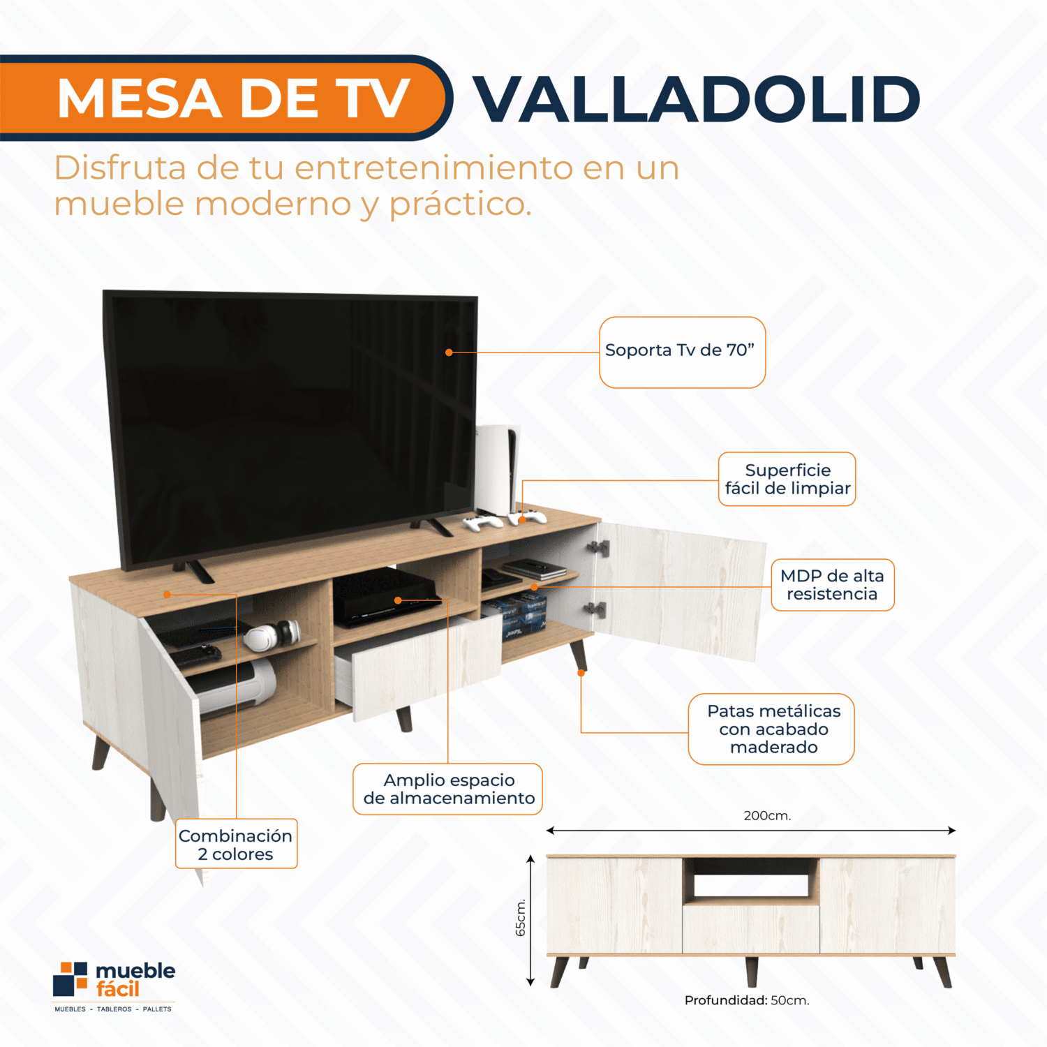 Mesa Para Tv Valladolid Color Amaranto Y Alaska MUEBLE FÁCIL MDP - Imagen 7