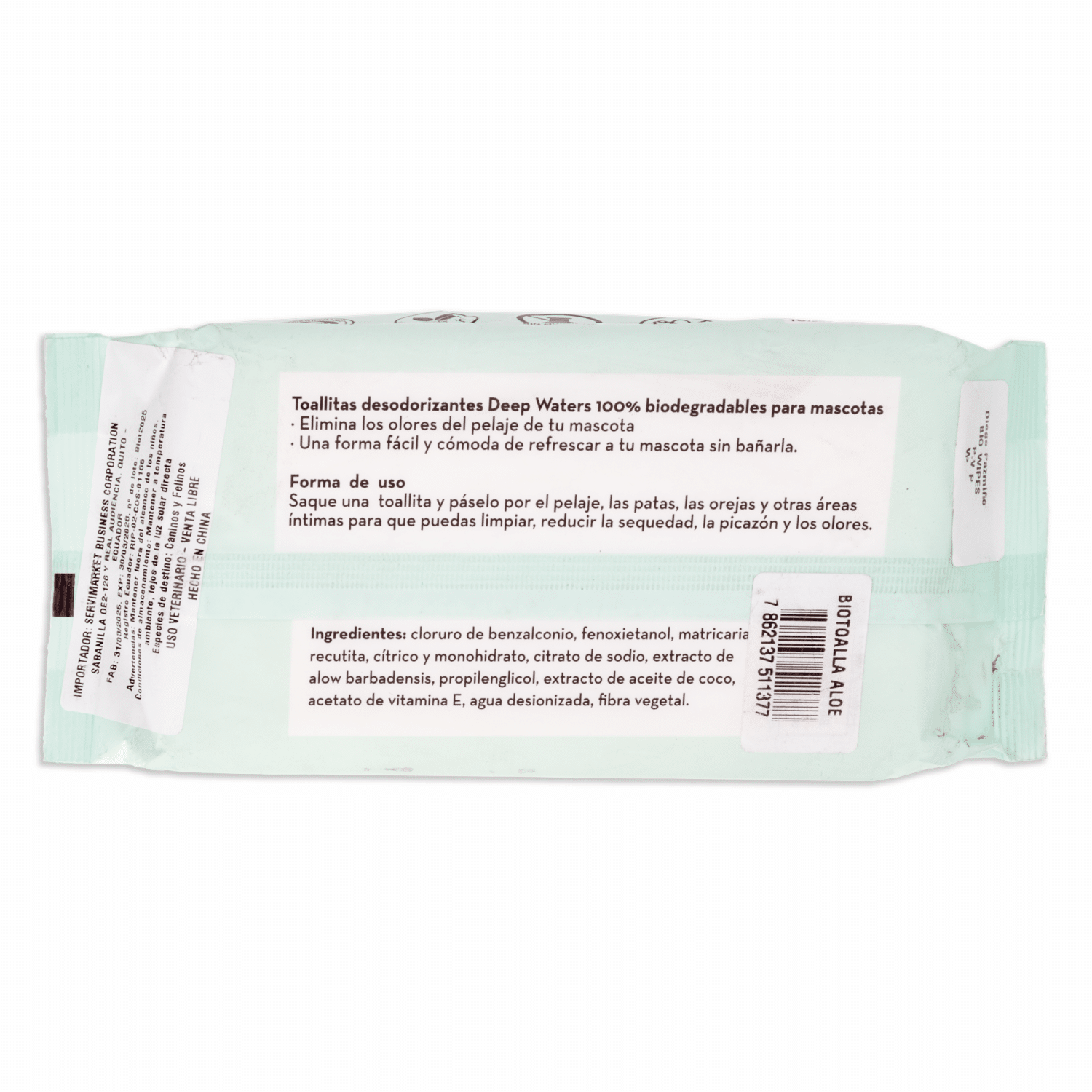 Toallas Húmedas Para Mascotas Con Aloe 16×20 Cm BIOWIPES 50 Piezas - Imagen 2