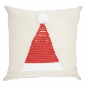 Cojín Navideño De Yute Diseño Árbol Fleco Pompón POMAROSA 45X45 CM