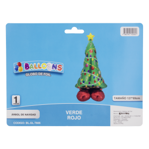 Globo Metalico Arbol De Navidad Verde Y Rojo BALLOONS 127X69 Cm