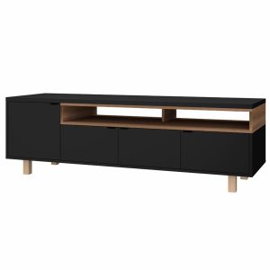 Rack De Tv Negro Con Casteño BRV MDF
