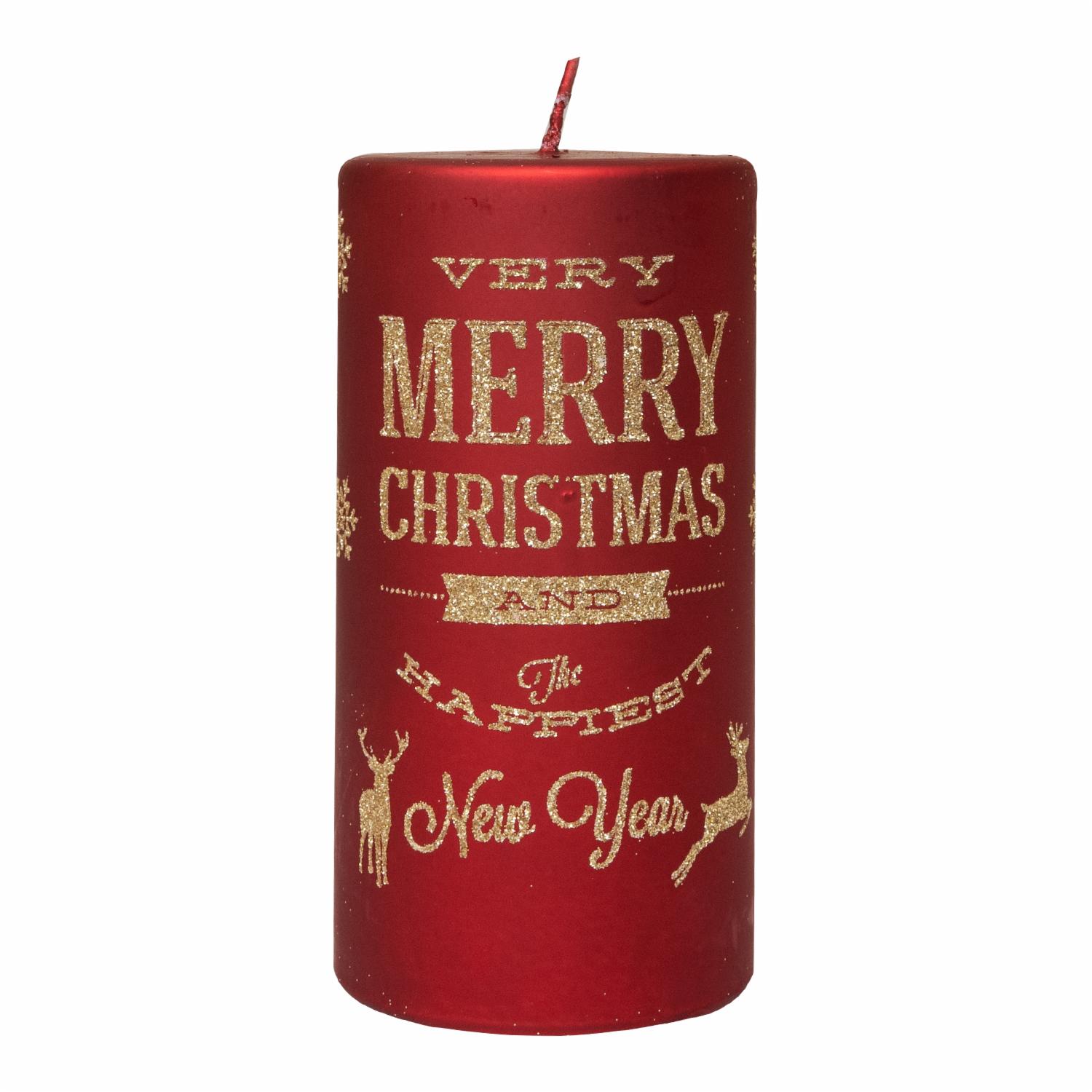 Vela Roja Merry Chirstmas JOY 7,76 x 15,23 Cm - Imagen 2