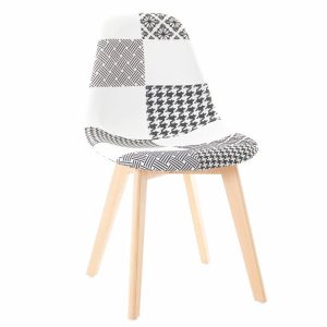 Silla Auxiliar Moderna Acolchada Parches Gris Blanco HY Textil y Madera