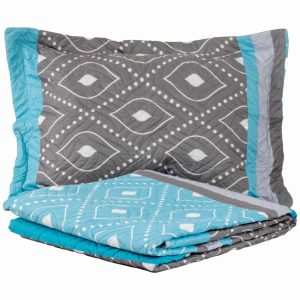 Cubrecama Modelo Patchwork Tono Aqua/Gris FREE HOME 2 Plazas