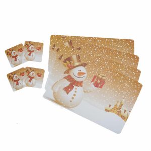 Set Individual Snowman Con Posa Vaso JOY X 4 Uds